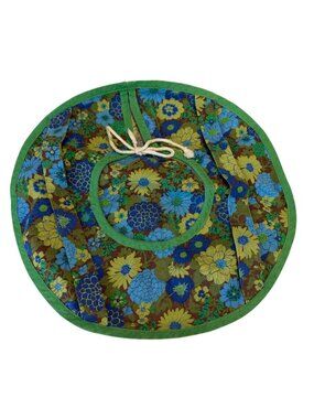 Handmade Blue and Green Floral Round Drawstring Casserole Pie Dish Carrier